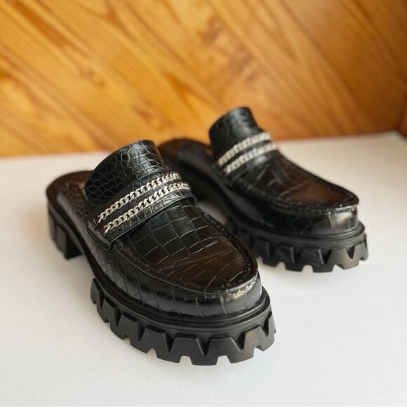 koi Riya Chunky Loafers Black Croc Lug Sole - Picture 1 of 7